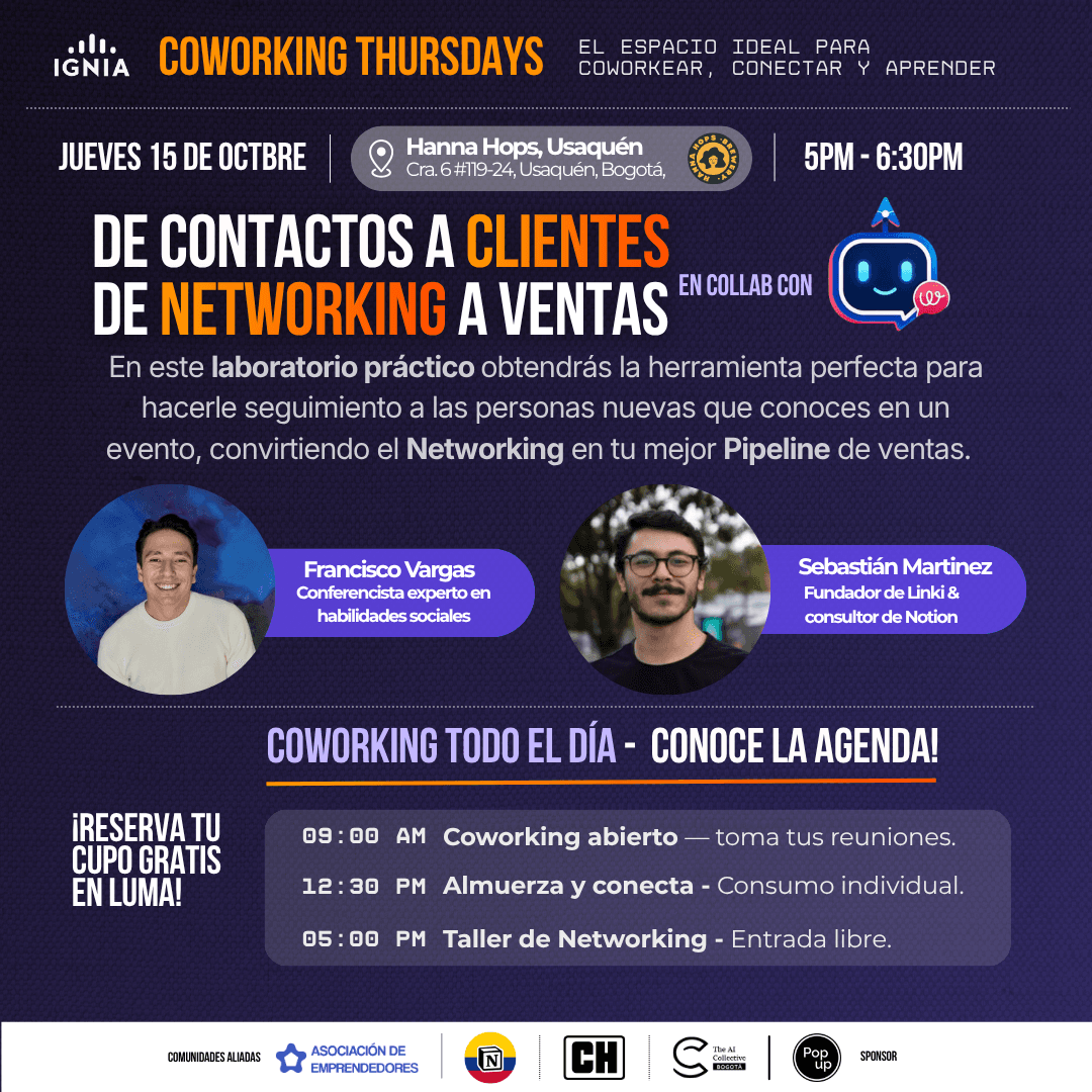 Coworking Thursdays - Taller para convertir el Networking en Pipeline de ventas!