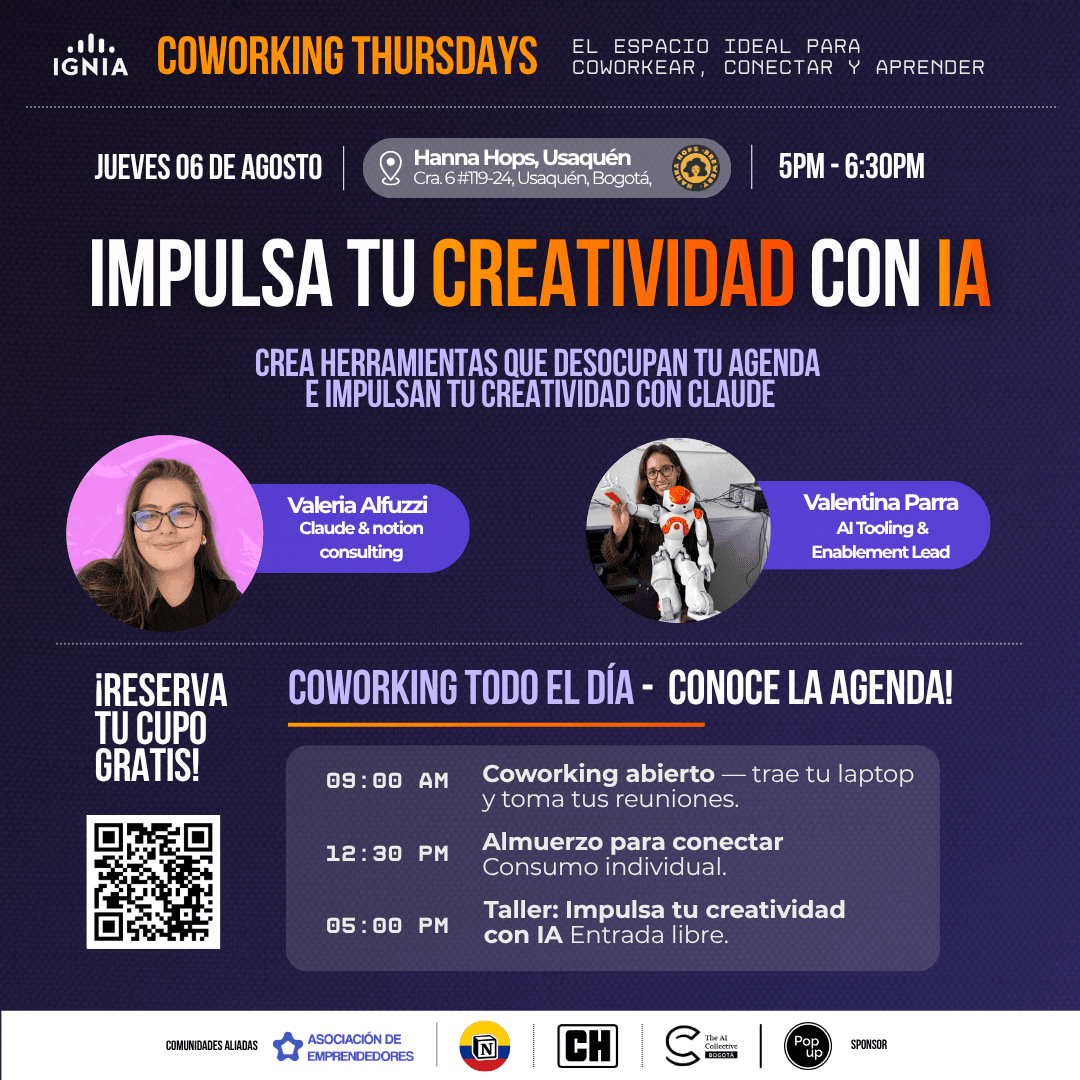 Coworking Thursdays - 06 de Agosto: Impulsa tu creatividad con IA!