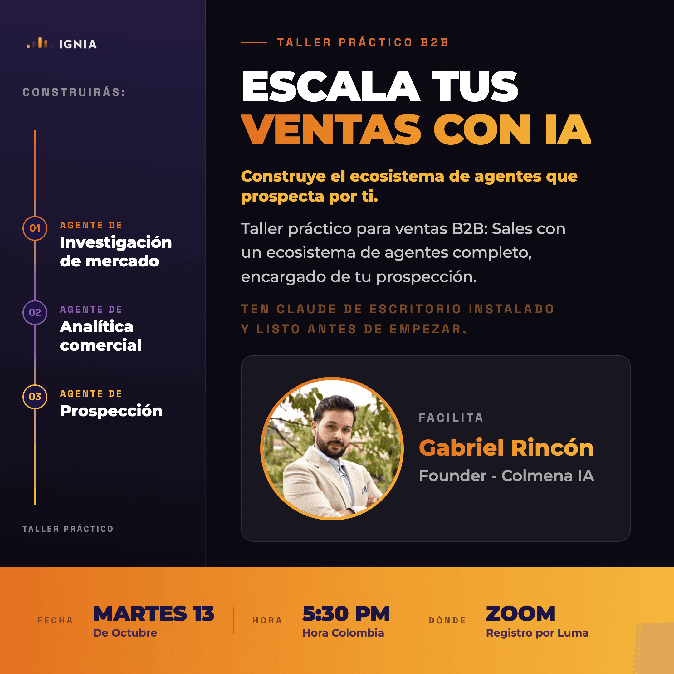Webinar: Escala tus ventas con IA junto a Gabriel Rincón y Colmen IA